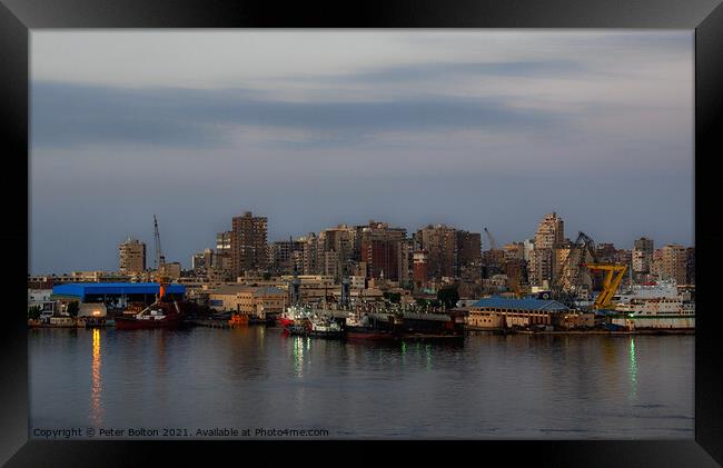 Evening harbour, waterfront, Alexandria, Egypt Framed Print by Peter Bolton