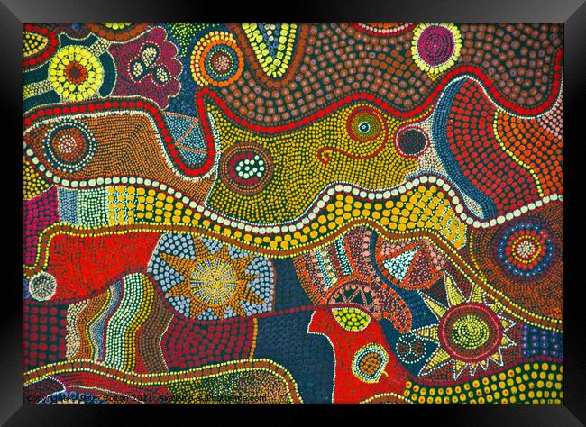 Traditional Aboriginal artwork on fabric. Framed Print by Peter Bolton