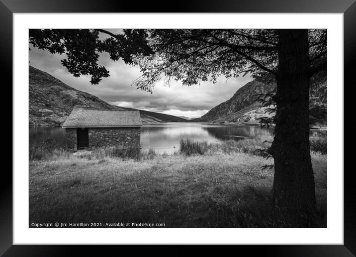 The Boathouse in Mono Framed Mounted Print by jim Hamilton