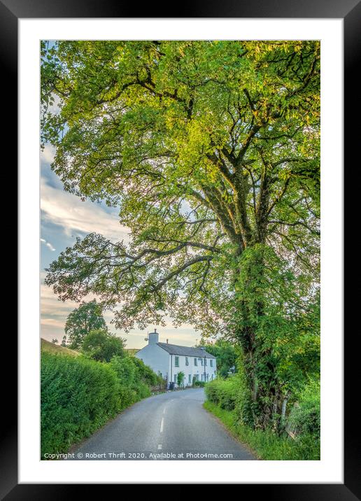 Roadside cottages at Hannakin, Hawkshead Framed Mounted Print by Robert Thrift