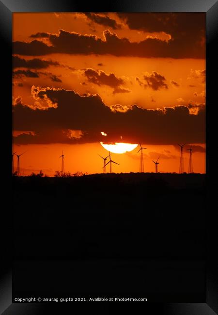 wind farm sunset Framed Print by anurag gupta