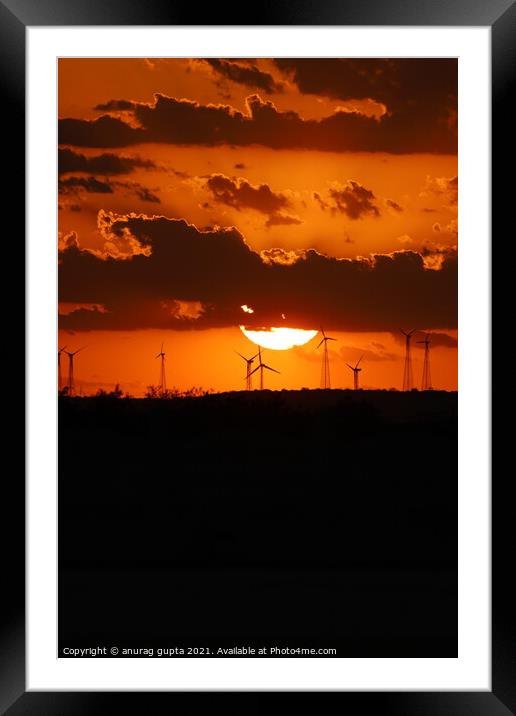 wind farm sunset Framed Mounted Print by anurag gupta