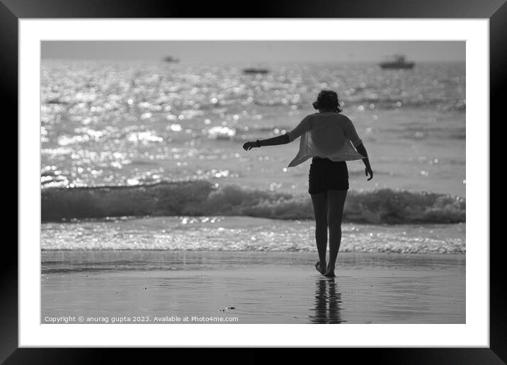 walk on the beach  Framed Mounted Print by anurag gupta