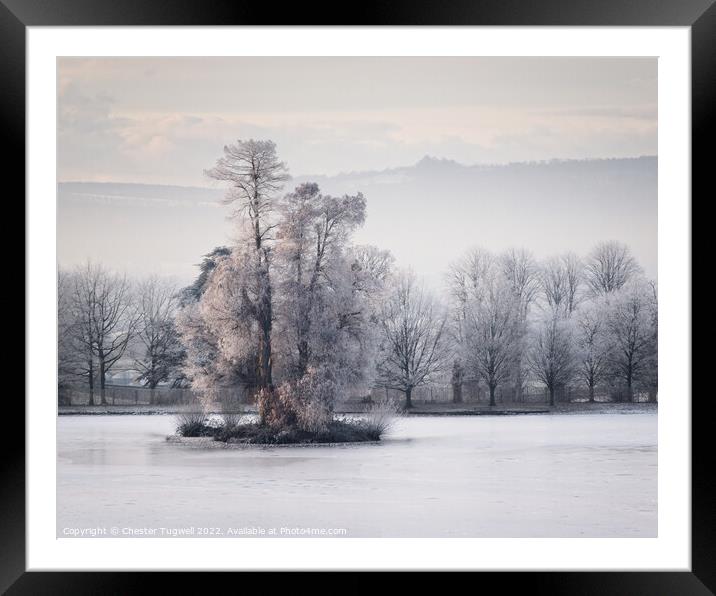 Frozen Lake in Petworth Park Framed Mounted Print by Chester Tugwell