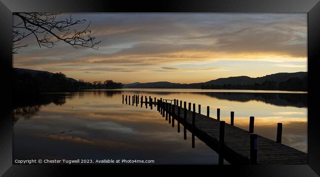 Jetty on Coniston Water at Dusk Framed Print by Chester Tugwell