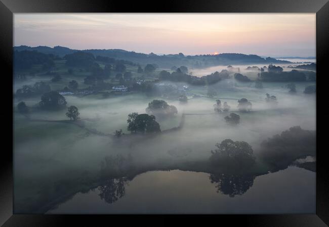 Early Morning Mist Esthwaite Water and Near Sawrey Framed Print by Chester Tugwell