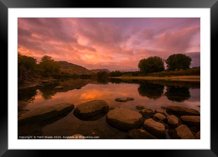 Sunset on the river Framed Mounted Print by Terri Steele