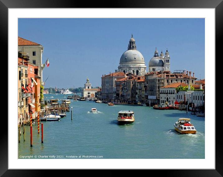 The Grand Canal in Venice looking towards the Santa Maria della Salute Framed Mounted Print by Charles Kelly
