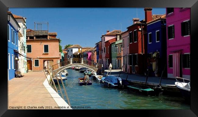 Canal on Burano Framed Print by Charles Kelly