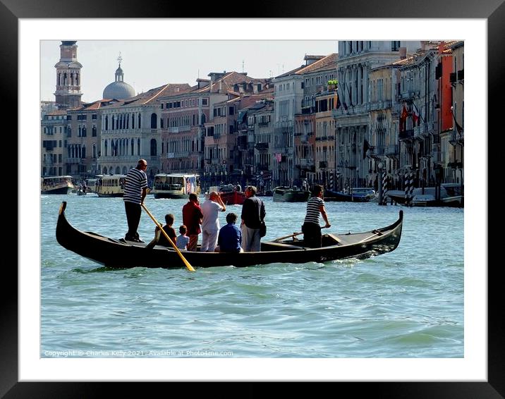 Taking the Gondola taxi across the Grand Canal Framed Mounted Print by Charles Kelly