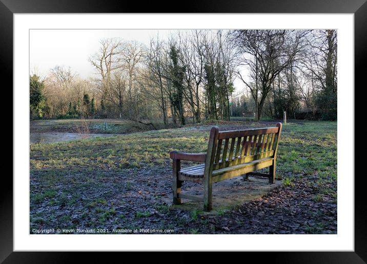 A Cold Winter Day. Forgotten Bench. Framed Mounted Print by Kevin Plunkett