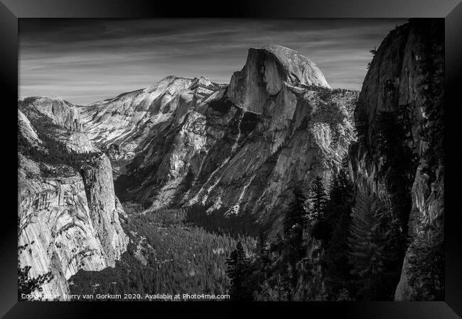 Yosemite Valley and Half Dome, black and white. Framed Print by harry van Gorkum