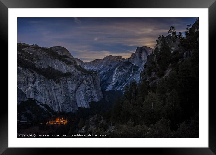 Twighlight in Yosemite Valley with Half Dome Framed Mounted Print by harry van Gorkum