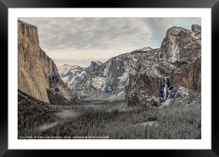 Yosemite from Tunnel view in the snow Framed Mounted Print by harry van Gorkum
