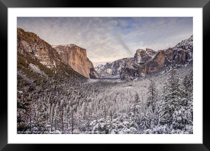 Yosemite valley in the snow Framed Mounted Print by harry van Gorkum