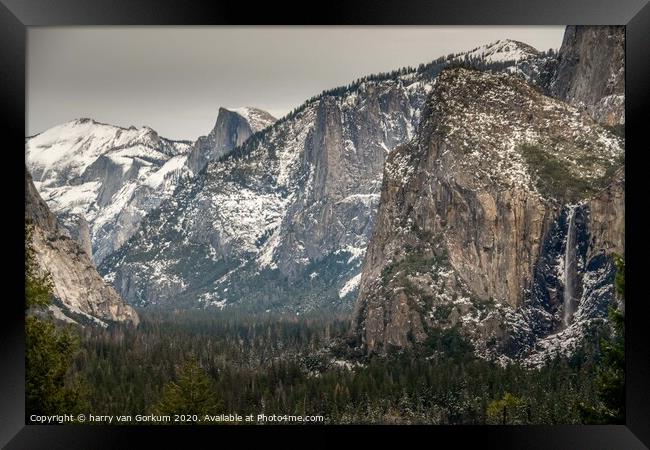 Close up of Yosemite Valley in the snow Framed Print by harry van Gorkum
