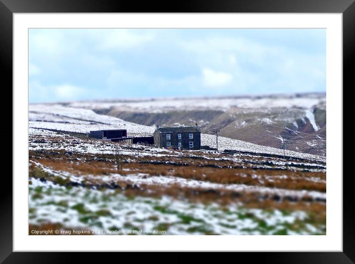 Farmhouse in the snow Framed Mounted Print by craig hopkins
