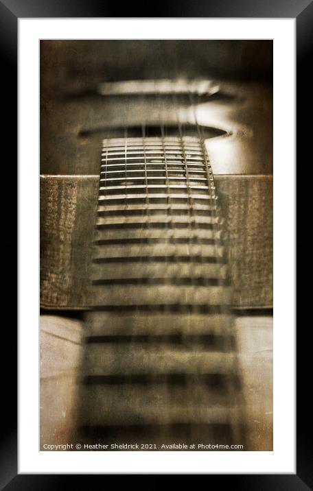 Grungy acoustic guitar strings and fretboard Framed Mounted Print by Heather Sheldrick
