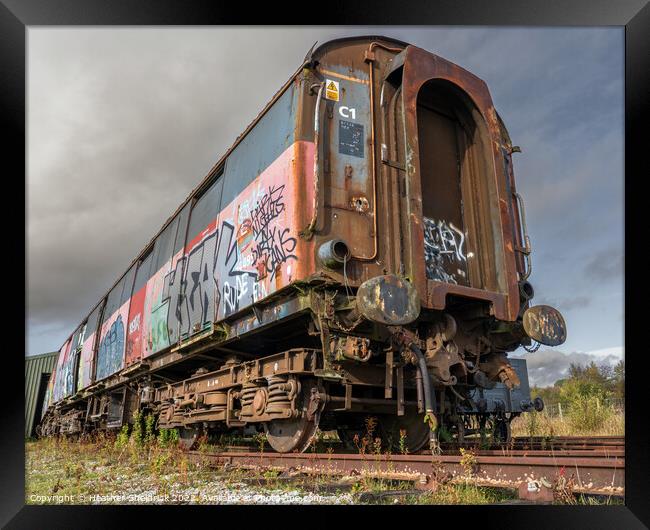 Rusting Abandoned Railway Carriage with Graffiti Framed Print by Heather Sheldrick