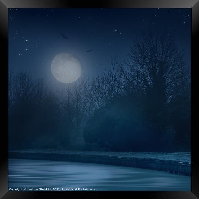 Canal Under Starry Moonlit Sky Framed Print by Heather Sheldrick