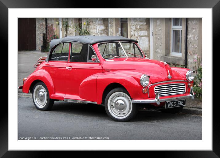 Morris Minor 1000 in Red Framed Mounted Print by Heather Sheldrick