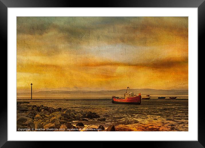Morecambe Bay Boats at Sunset – digital painting Framed Mounted Print by Heather Sheldrick