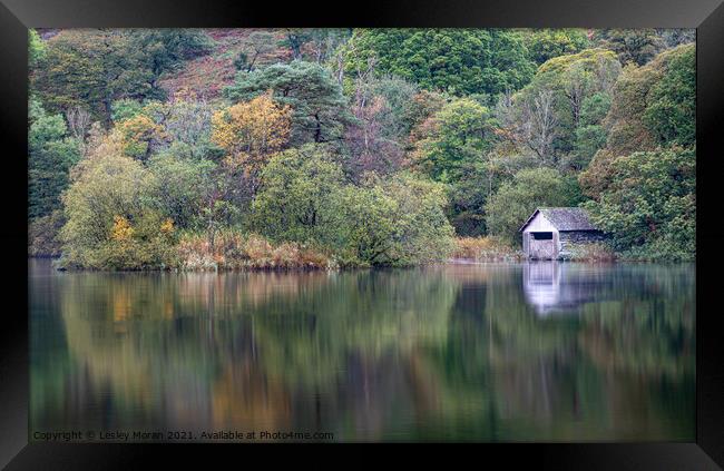 Autumn Colours by the Boat House Framed Print by Lesley Moran
