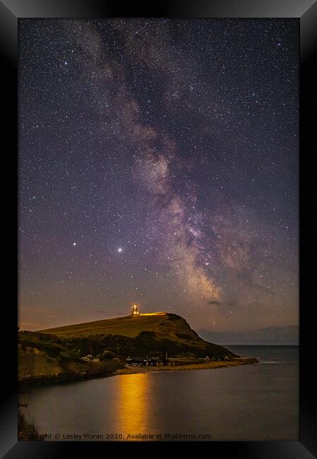 Milky Way over Kimmeridge Bay, Dorset Framed Print by Lesley Moran