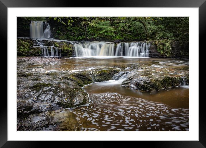 Waterfall Framed Mounted Print by Lesley Moran