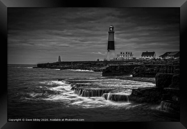 Portland bill Lighthouse Black and White Framed Print by Dave Sibley