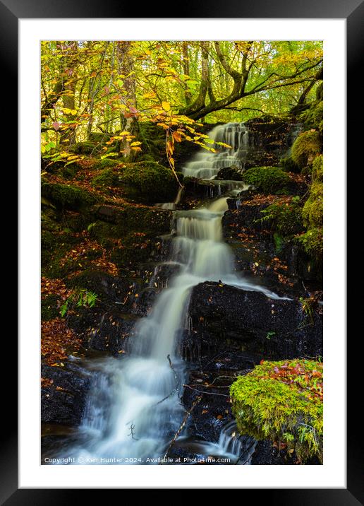 Woodland Waterfall in Autumn Framed Mounted Print by Ken Hunter