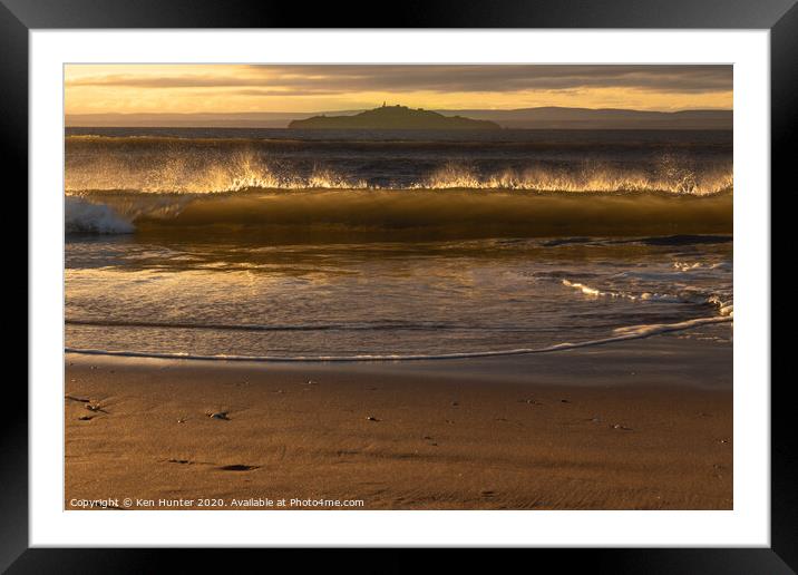 Backlit Beach Wave at Sunrise on Pettycur Beach, K Framed Mounted Print by Ken Hunter