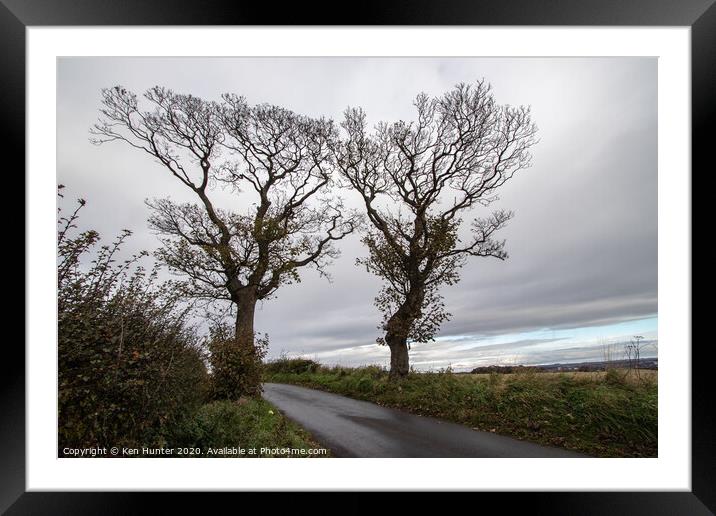 Kissing Trees Under an Autumn Sky Framed Mounted Print by Ken Hunter