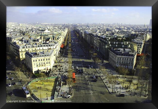 Champs-Élysées, Paris from the Arc De Triomphe Framed Print by Ken Hunter
