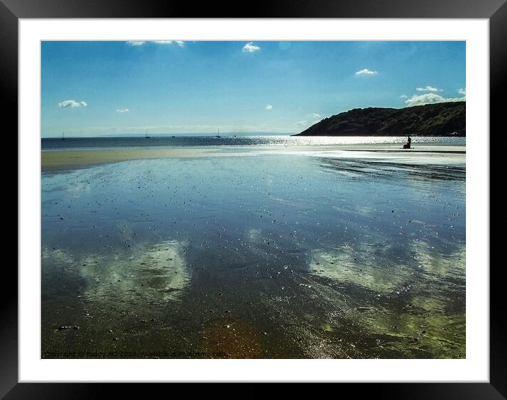 Reflecting on Oxwich Bay, Gower. Framed Mounted Print by Paddy Art