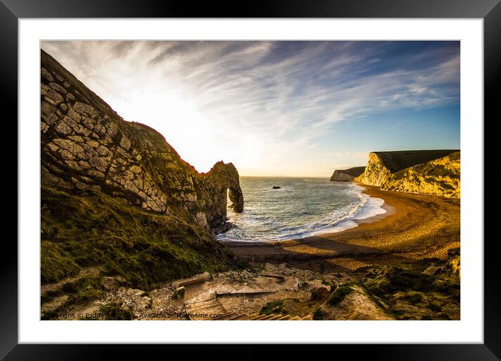 Durdle Door in Evening Sun - Dorset Framed Mounted Print by Paddy Art