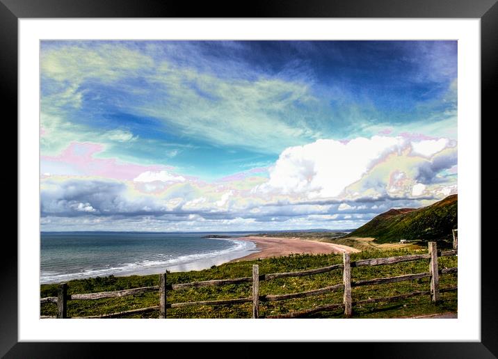 Rhossili Bay towards Burry Holms Framed Mounted Print by Paddy Art