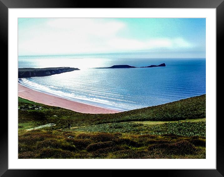 Walking to Rhossili - Gower Peninsula Framed Mounted Print by Paddy Art