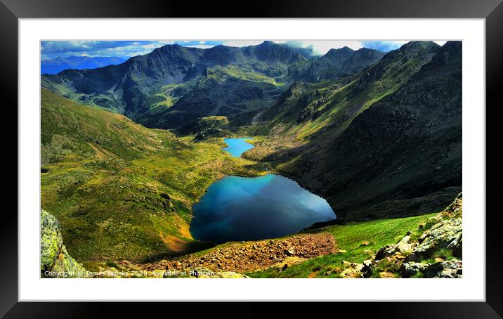 Two of the Lacs de Tristaina from above Framed Mounted Print by James Brooks