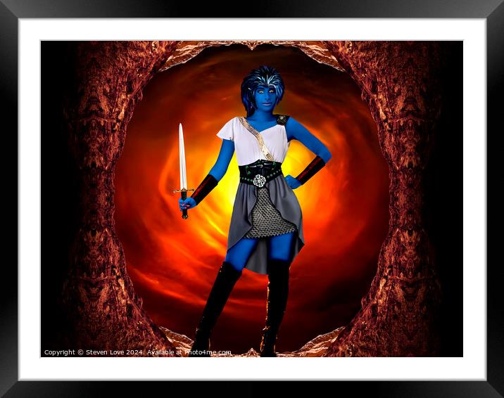 Fine art digital illustration of a female warrior Framed Mounted Print by Steven Love