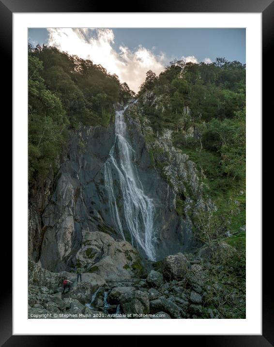 Aber falls and climbers Framed Mounted Print by Stephen Munn