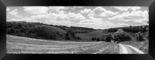 Valley on the Cranborne Chase in black and white Framed Print by Stephen Munn