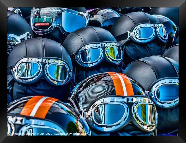 Motorcycle helmets and goggles Framed Print by Stephen Munn