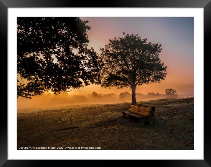 Sunrise bench, New Forest National Park Framed Mounted Print by Stephen Munn