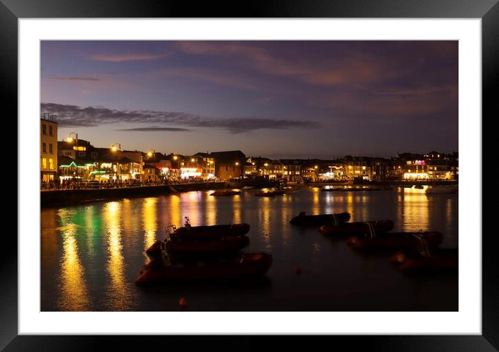 St Ives Harbour at Night Framed Mounted Print by Sarah Stevens