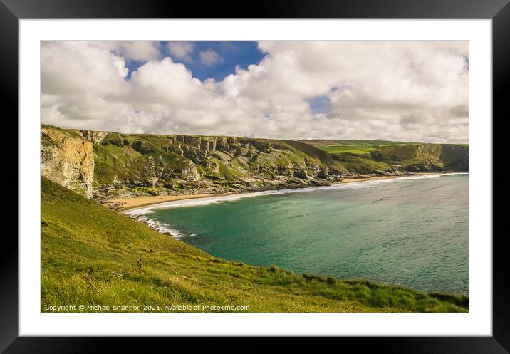 Beach and cliffs near Trebarwith Strand in Cornwal Framed Mounted Print by Michael Shannon