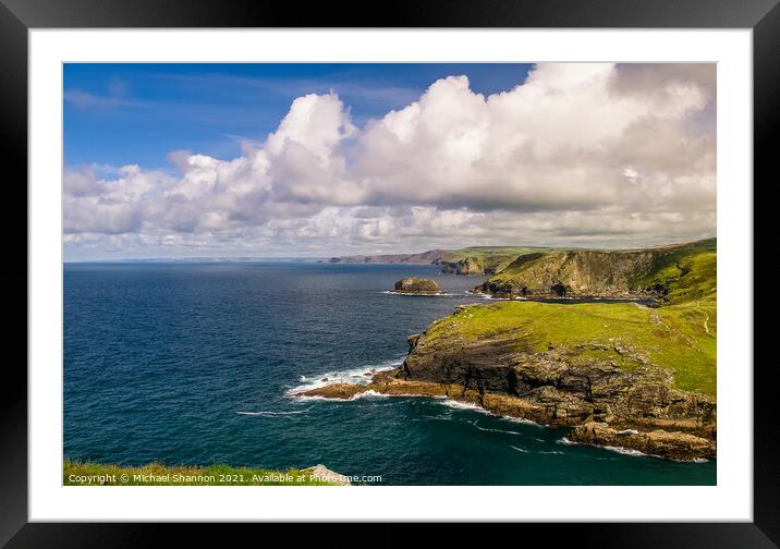 View northwards along the Cornish coastline from T Framed Mounted Print by Michael Shannon