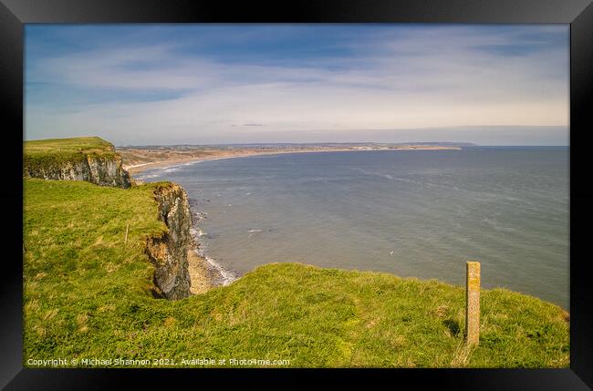 Clifftop View of Filey Bay from Buckton Cliffs Framed Print by Michael Shannon