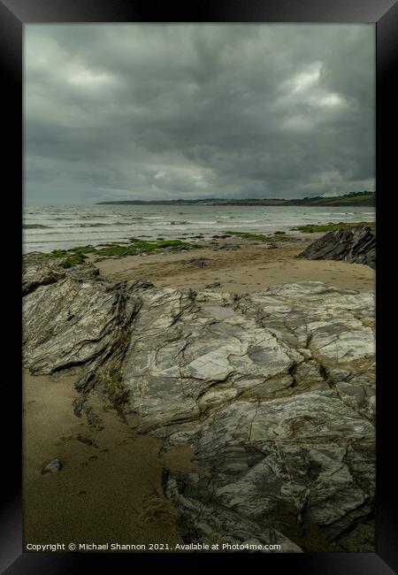 Grey Skies over Carne Beach in Cornwall Framed Print by Michael Shannon