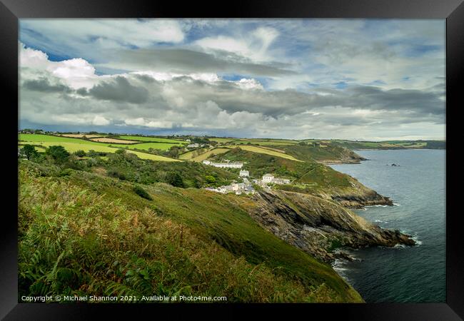 View of the Cornish Coastline around the village o Framed Print by Michael Shannon